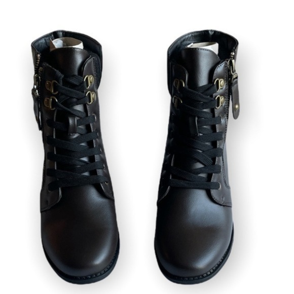 Dottie boot brown side zipper combat lace up round toe low heel boot Sz 7 - Picture 1 of 7